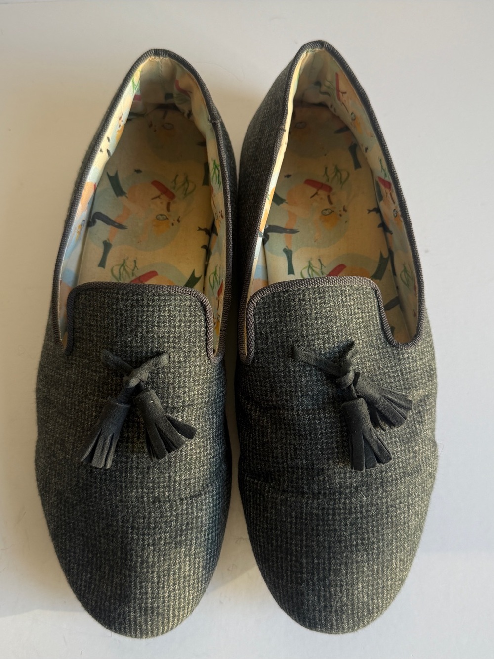 SLYPERS XXX Bubbelbad Italian Suiting Wool Tassel Loafer Slippers 42.5/9.5